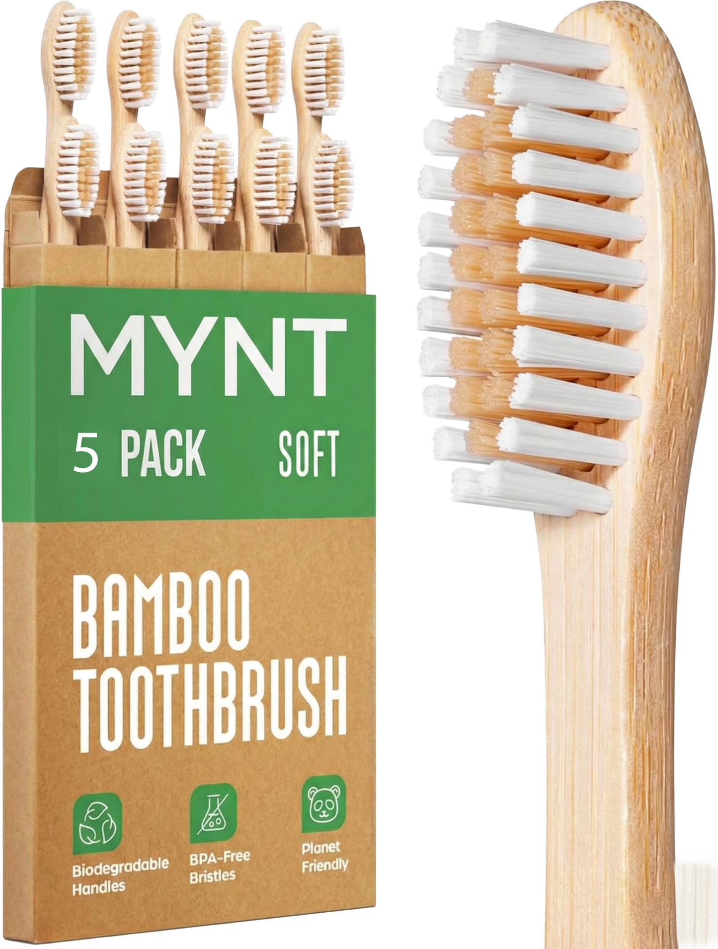 All Natural Bamboo Toothbrush Set (5-Pack)